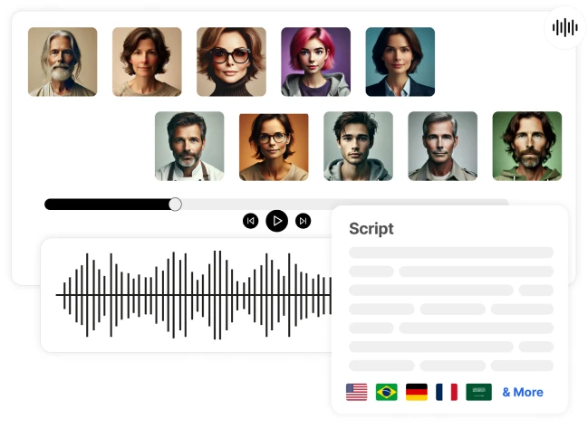 AI creando voces en off realistas y atractivas para acompañar las publicaciones en las redes sociales, mejorando el contenido multimedia.