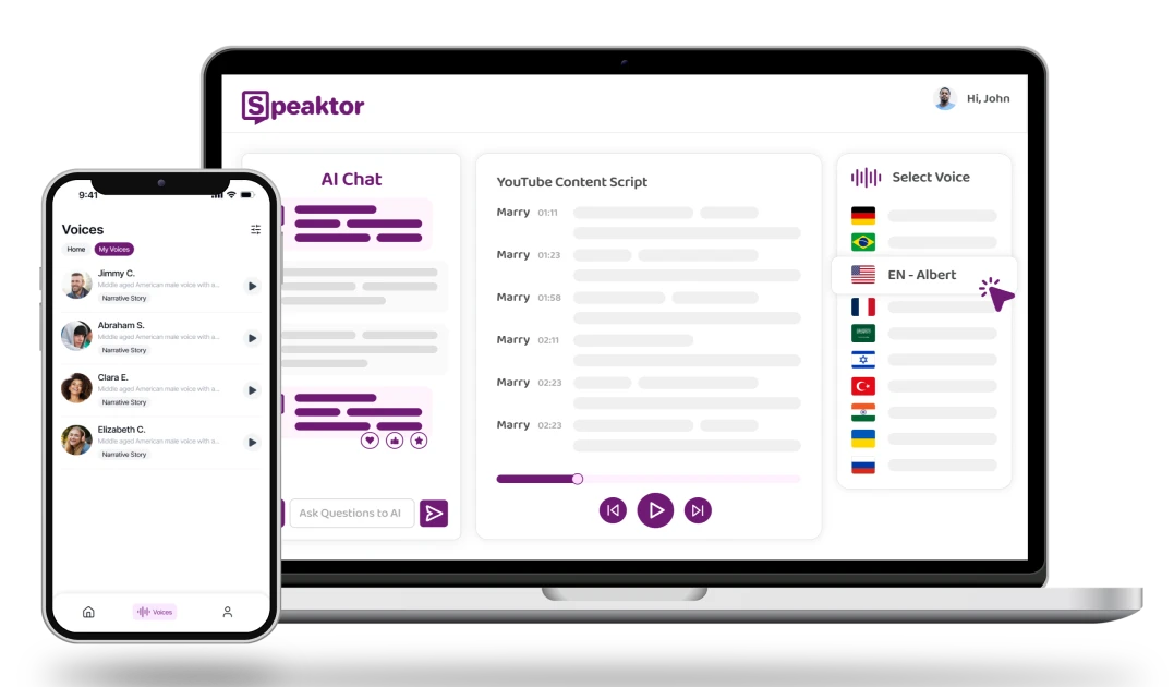 Speaktor, alat yang mengubah teks tertulis menjadi ucapan yang jelas dan seperti manusia, menawarkan output audio yang dapat disesuaikan.