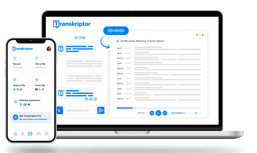 Алатка за говор во текст, Transkriptor, AI, брзо и прецизно го претвора говорниот јазик во пишан текст.